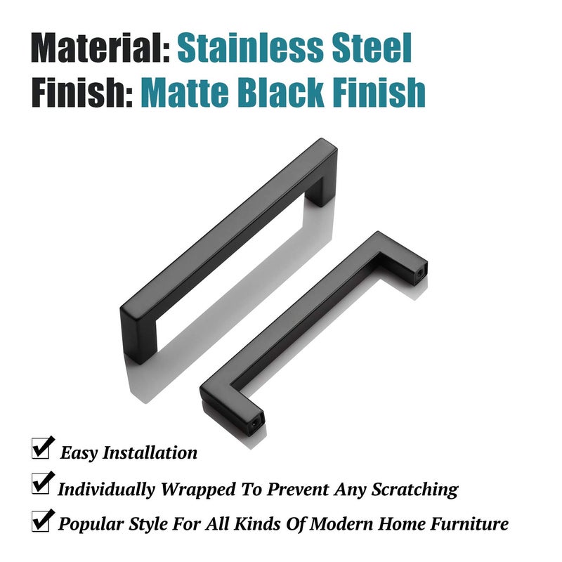 KNOBWELL 12 Pack 5" Black Stainless Steel Cabinet Handles, Kitchen Cabinet Pulls and Handles, Dresser Drawer Pulls, Overall Length 5-1/2in, Hole Centers 5in - Image 5